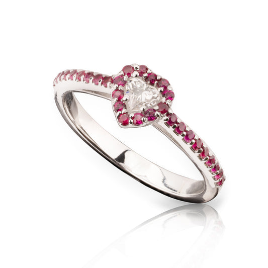 Anello Fancy Rubini e Diamante Cuore