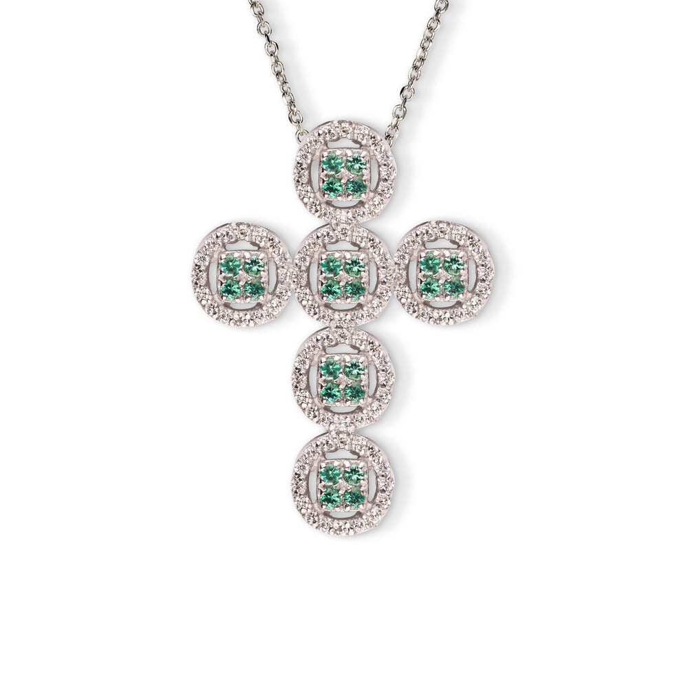 Collana Croce Chic Smeraldi Rotondi