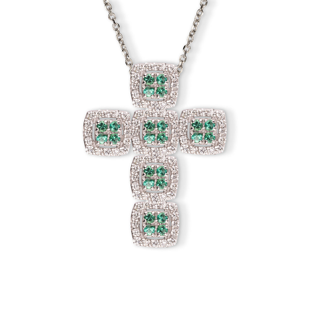 Collana Croce Chic Smeraldi Quadrati