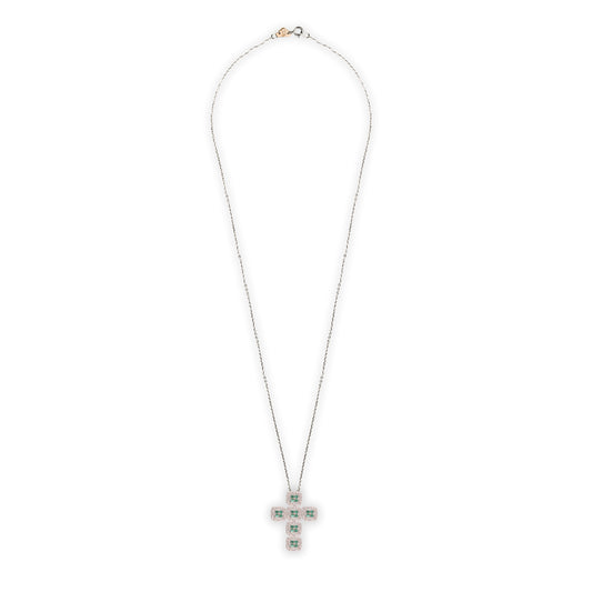 Collana Croce Chic Smeraldi Quadrati